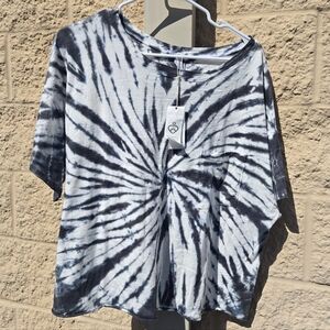 Tie Dye T-Shirt Womens Black White Spiral Pocket Tee USA NEW